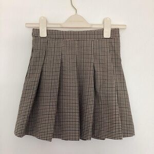 ZARA green brown plaid pleated skirt